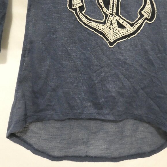 XHILARATION | xs - extra small | Navy Blue 3/4 Sleeve Top with Anchor Design - Picture 9 of 16